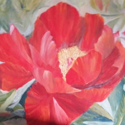floral painting Passionate Peony single red peony oil painting by Navdeep Kular