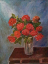 floral painting Red Roses in a Crystal Vase original oil painting by Navdeep Kular