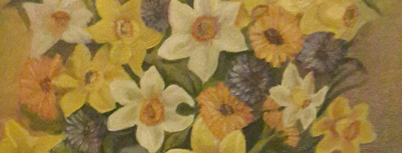 floral painting Daffodils in a Blue Vase oil painting by Navdeep Kular