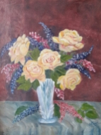 floral painting Yellow Roses in a Crystal Vase oil painting by Navdeep Kular