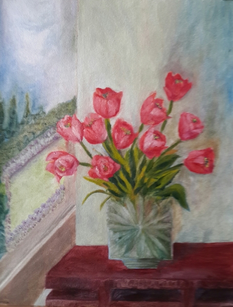 Tulips in a Crystal Vase original oil painting by Navdeep Kular