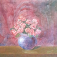 floral painting Peach Roses in a Vase original oil painting by Navdeep Kular