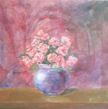 floral painting Peach Roses in a Vase original oil painting by Navdeep Kular