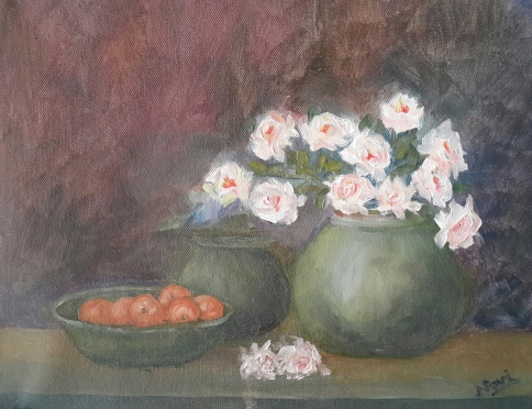 White Roses in a Vase (11H X 14W)