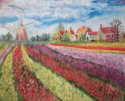 Impressionist tulip fields oil painting by Navdeep Kular