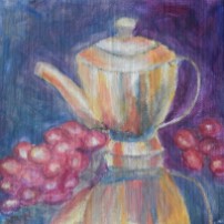 still life with teapot and red grapes oil painting by Navdeep Kular