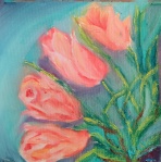 Four peach tulips oil painting by Navdeep Kular