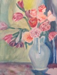 Tulips and roses in a jug oil painting by Navdeep Kular